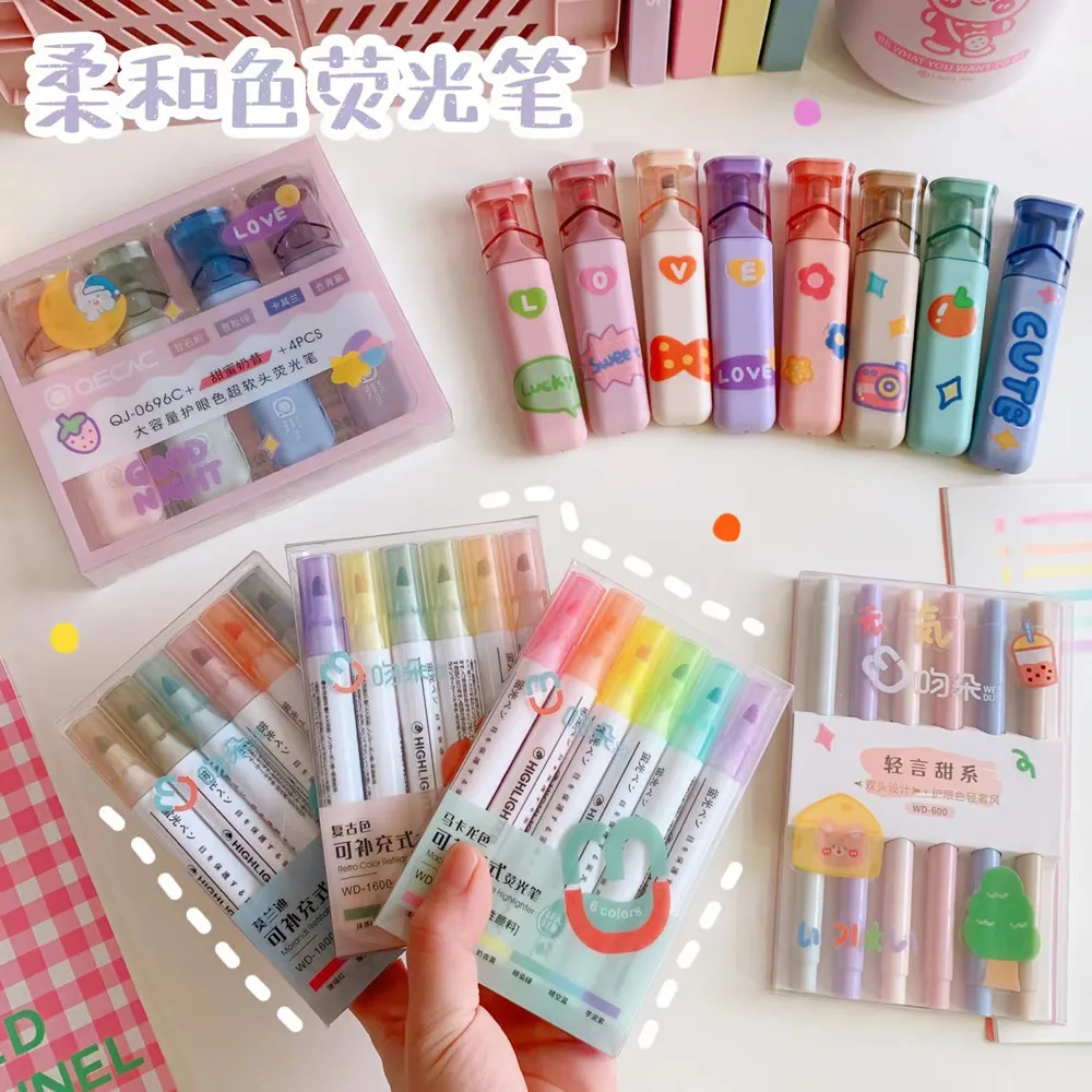 

4/6Colors/box Candy Color Highlighter Pen Set Fluorescent Markers Highlighters Pens Art Marker Japanese Cute Kawaii Stationery