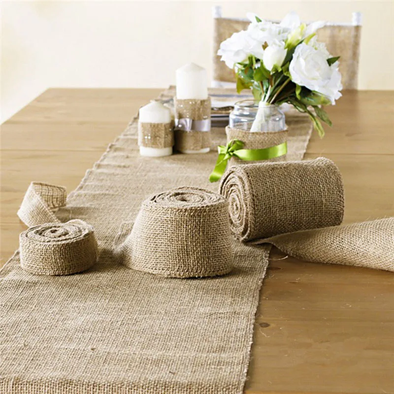 

2.5/3/4/5/6cm width 10M / Roll Natural Linen Ribbons Vintage Jute DIY Crafts Handmade bowtie Gift package table cloth wedding