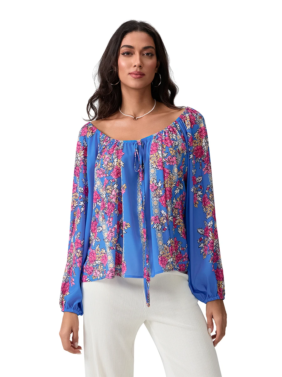 Женские осенние повседневные топы в стиле бохо с длинным рукавом и глубоким