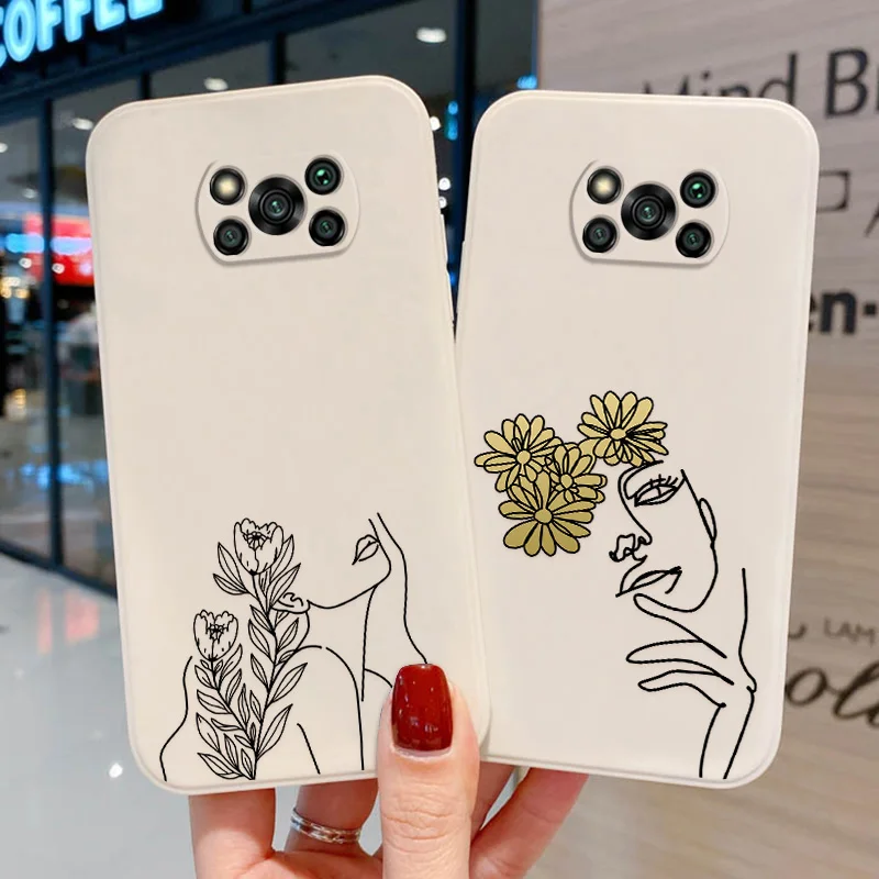 

Poco F3 Case Line Art Sketch Flower Girl Phone Case For Xiaomi Mi 11 Lite Case Cover for Redmi Note 7 8 9 10 Pro 11 10S Poco C31