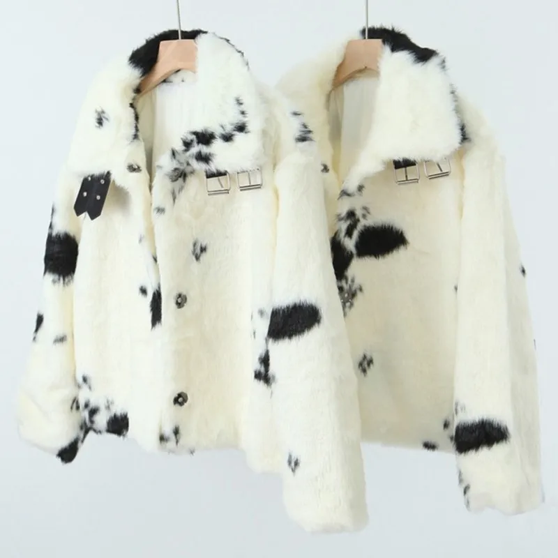 4XL Good Quality Faux Fur Coat Women Plus Size 2022 Winter Imitation Mink Black And White Cow Warm Thick Short Jacket