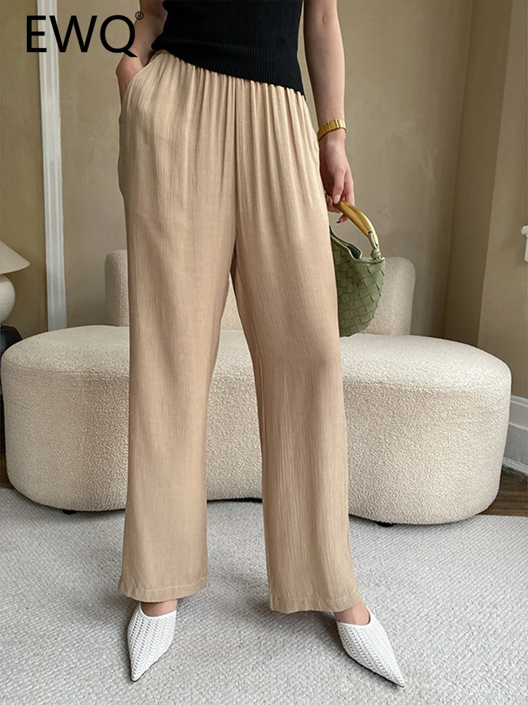 

Женские свободные плиссированные брюки EWQ, свободные брюки во французском стиле с эластичной высокой талией и широкими штанинами, модная одежда, Новинка лета 2023, 26D4206