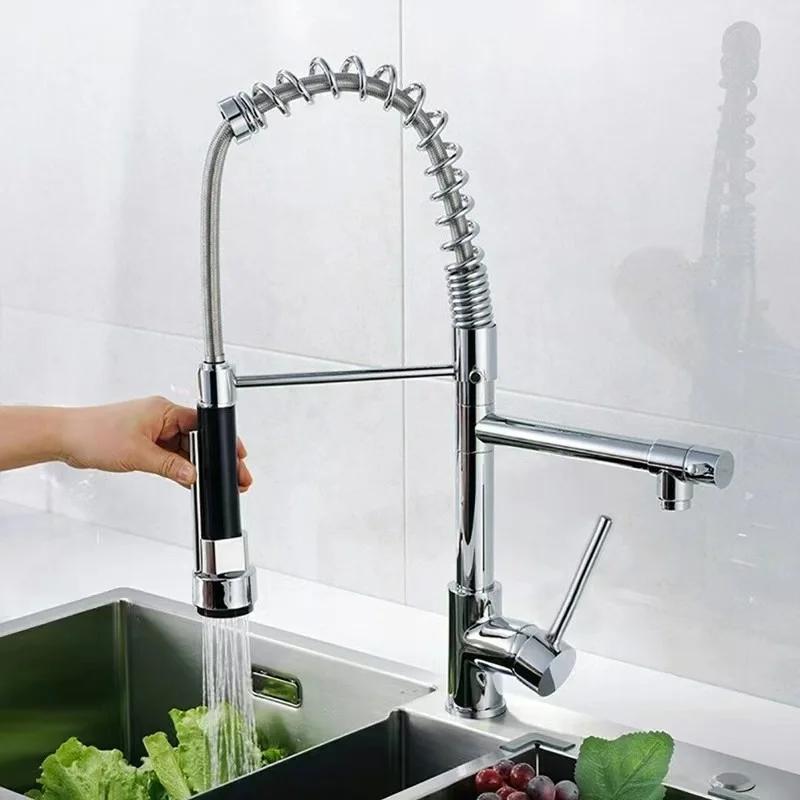 Черный латунный Смеситель для кухни смеситель раковины пружина крана двойные