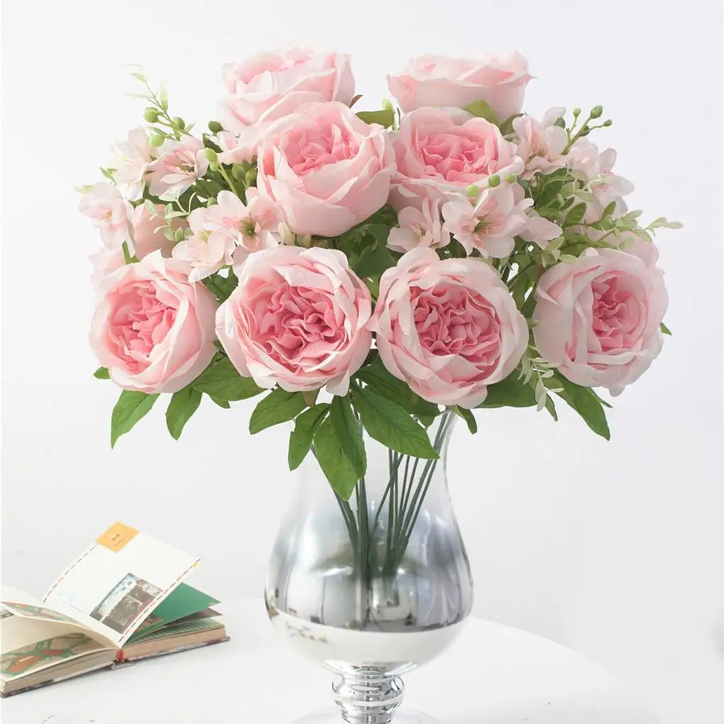 

1 Bouquet 9 heads Artificial Peony Tea Flowers Camellia Silk Fake Flower flores for DIY Home Garden Wedding Decoration