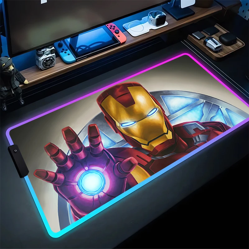 Большой игровой коврик для мыши RGB I-Iron Man нескользящий компьютерной клавиатуры