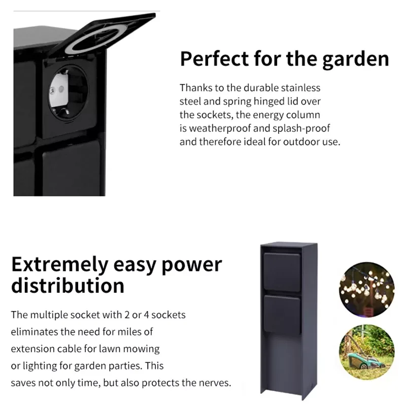 

Outdoor Socket 2-Way EU Sockets 3680W 16A Aluminium Body Energy Column Waterproof Garden Socket for Garden dcor Lawn Mower