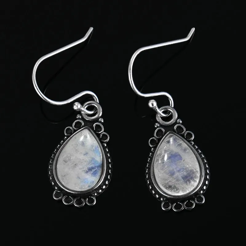 

Simple Water Drop Shape 8x11MM Moonstone 925 Silver Dangle Earrings Women Jewelry Gift Dropshipping Wholesale