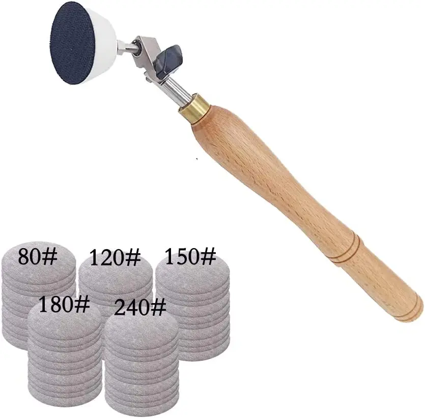 

Bowl Sander, Sanding Tool for Woodworking,2 Inch Hook and Loop Sanding PU Pad, 13.8Inch Long Hardwood Handle, 50 Pcs Sandpaper