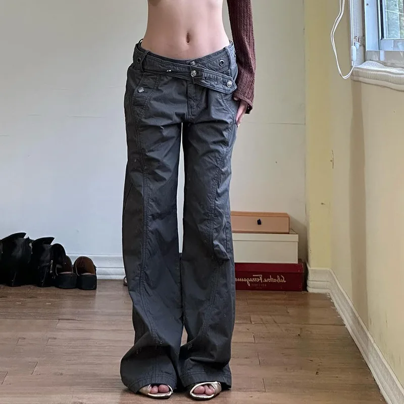 Джинсы-клеш с низкой талией уличная одежда в стиле 1920-х Y2k Женские джинсы-карго