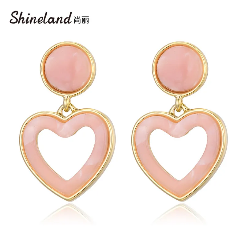 

Shineland Hot Sale Pink Enamel Hollow Heart Drop Dangle Earrings For Women Fashion Party Jewelry Lover Gift brincos
