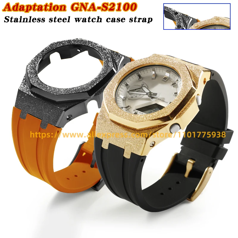 New Frosted Gold Craft GMA-S2100 Stainless Steel Strap for Casio G Shock GMA-S2100 Replacement Accessories Overall