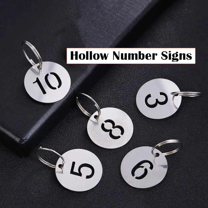 10PCS Stainless Steel 30mm Round Number Labels Hollow Out Plates Signs Hangtags For Keys Metal Tags Markers