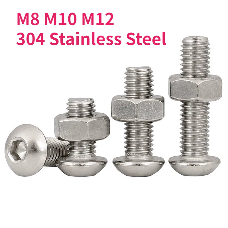 

M8 M10 M12 304 шестигранные болты из нержавеющей стали с круглой головкой