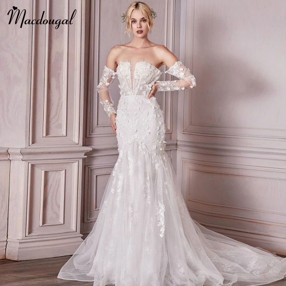 

Женское свадебное платье с V-образным вырезом и съемным рукавом