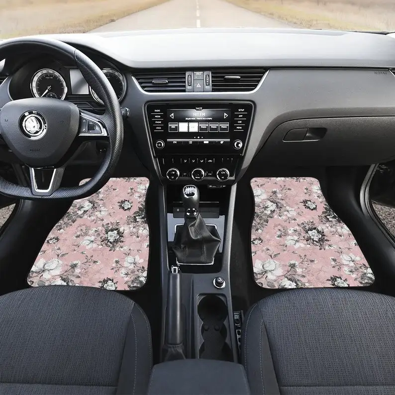 

Pink Floral Flowers Car Floor Mats Set, Front and Back Floor Mats for Car, Car Accessories