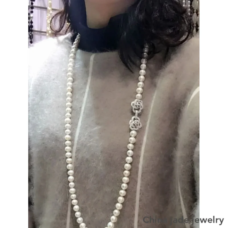 

Hot sell 8-9mm 80cm white natural freshwater pearl necklace long sweater chain fashion jewelry