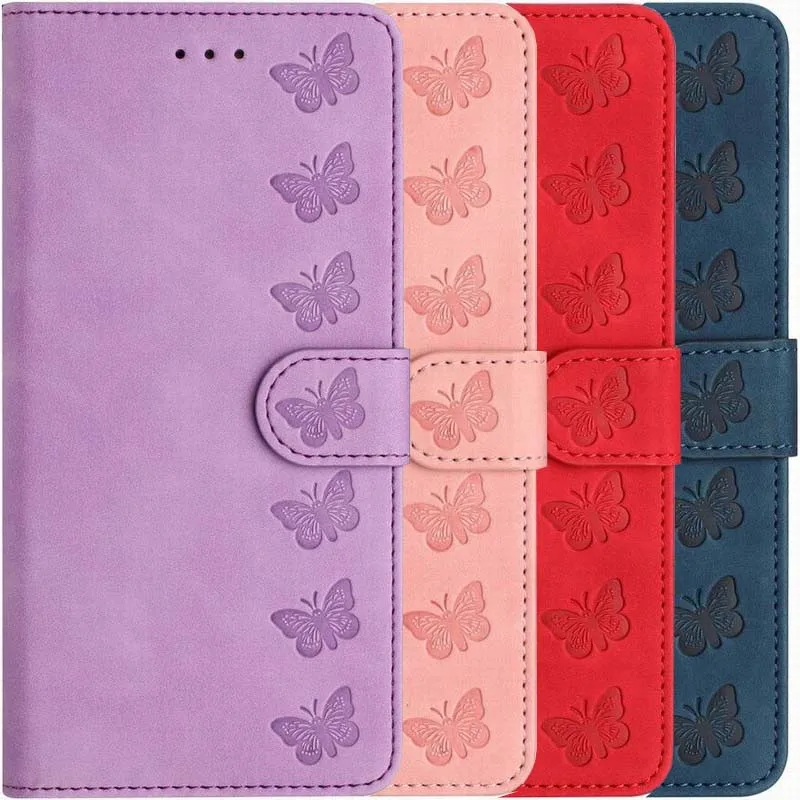 

Cute Butterfly Case For OPPO A57 A77 A94 A17 A76 A36 A96 A74 A54 A52 A72 A92 A93 5G Find X5 Lite Pro Wallet Card Slot Cover D17E