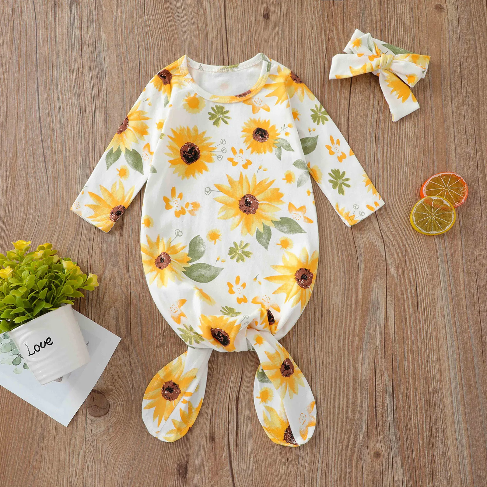 

Baby Girl Sunflower Sleeping Bag Summer Pajama Set Newborn Wrap Swaddle Blanket+Headband Sets 0-2Y