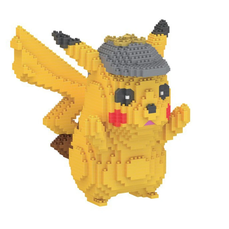 

1400pcs 7080A Pokemon Figure Anime Blocks Pokemon Pikachu with Hat Model Educational Kids Toys Micro Building Block