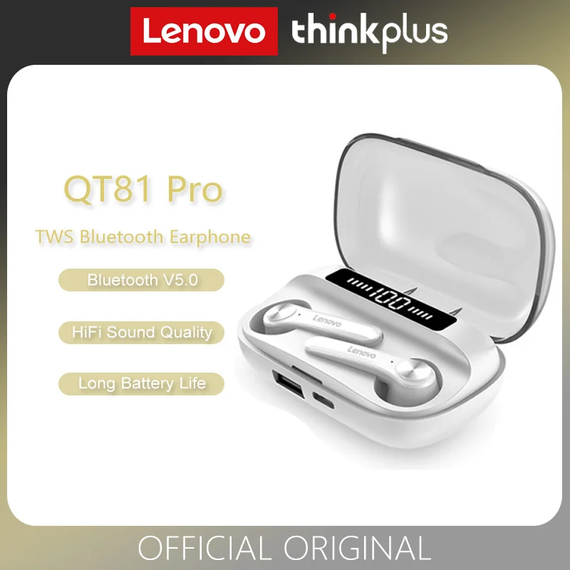 

Original Lenovo QT81 Pro TWS-Headphone Stereo Sports Waterproof Earbuds Headsets 1200mAh with Microphone Bluetooth Earphones