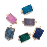exquisite natural stone connector rectangular crystal double hole charm pendant diy handmade necklace bracelet jewelry