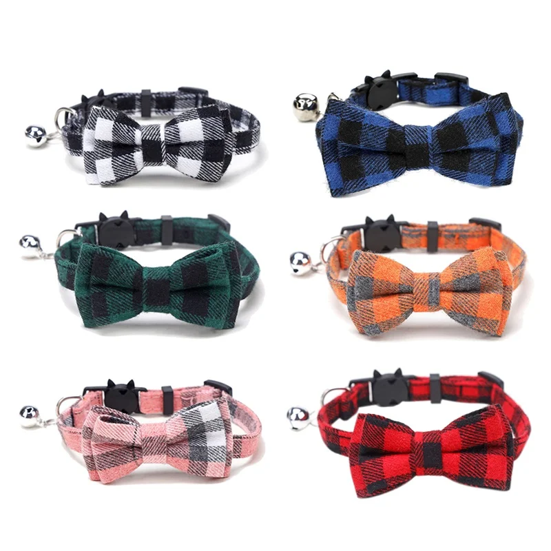 

Plaid Cotton Pet Dogs Collars With Bowknot Necklace Bulldog Chihuahua Bow Tie For Small Puppy Cats Bandana Collar