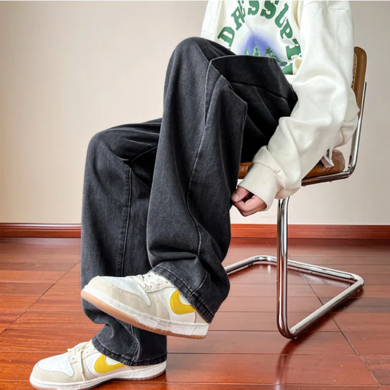 Blue Black Baggy Jeans Men Fashion Retro Casual Straight Jeans Men Streetwear Hip Hop Loose Wide Leg Denim Pants Mens Trousers