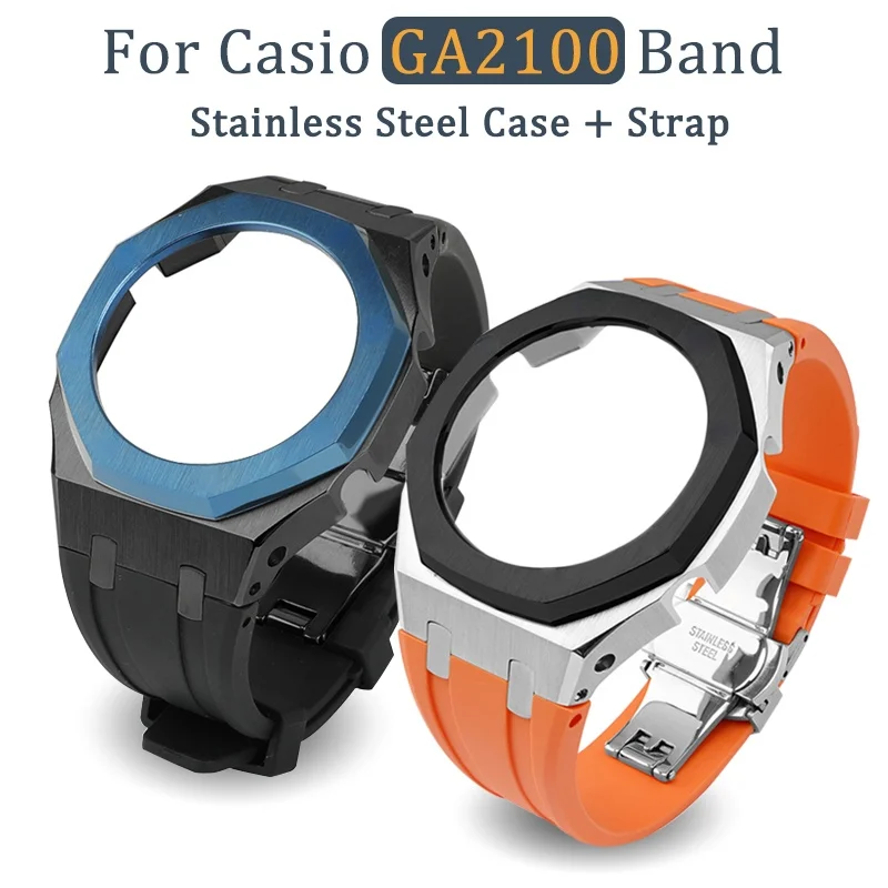 

GA2100 3rd Modified Accessories Strap GA-2100 Gen3 Rubber Strap Metal Stainless Steel Adapter for Casio G-SHOCK Butterfly Buckle