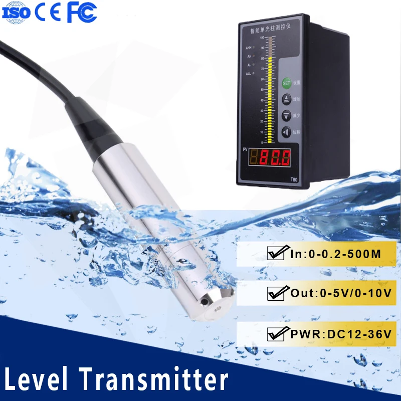Liquid Level Transmitter Hydrostatic Water Level Gauge Liquid Level Sensor Water Level Display Output 0-10V