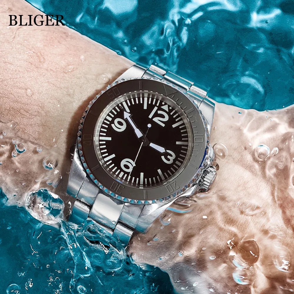 

Bliger 100M Waterproof NH35A Pilot Aviator Dial Automatic Mens Watch Miyota 8215 Sapphire Crystal Oyster Bracelet Ceramic Bezel