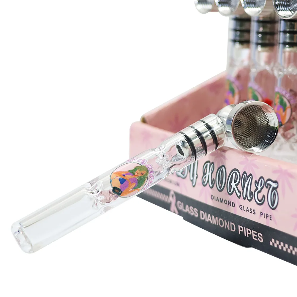 

Glass Pipe with Colored Diamonds Transparent Glass Metal Pipe Smoking Crystal Pipe for Weed Smoking Accesories