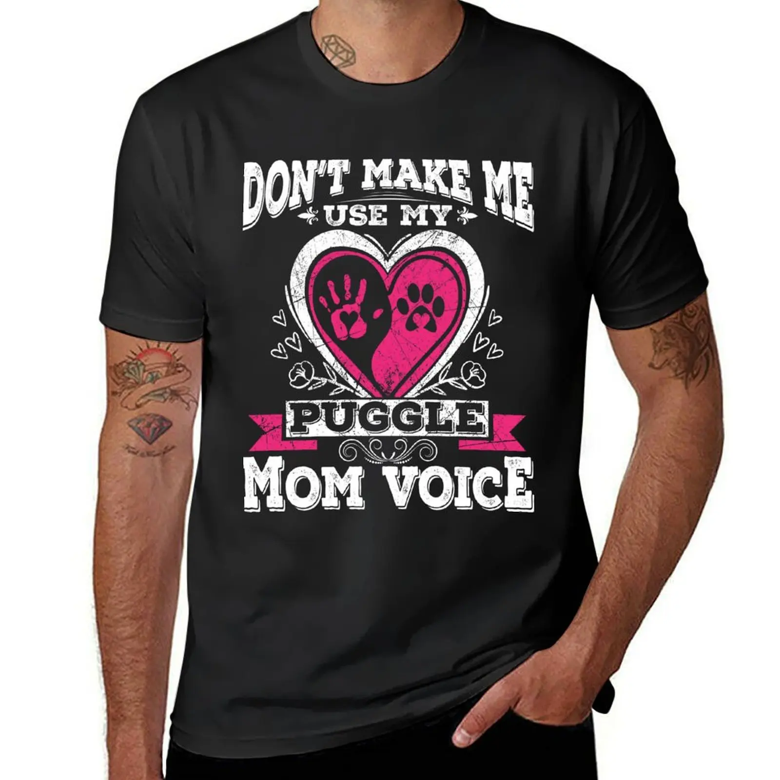 Фото Футболка с надписью Don't Make Me Use My Puggle Dog Mom Voice, летний топ для мальчиков с принтом животных, Мужская хлопковая футболка №1