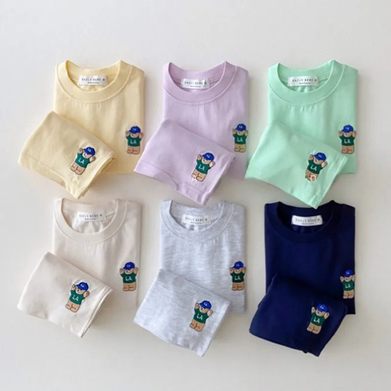 

Summer Baby Suit Men's And Women's Baby Thin Cotton Bear Short Sleeve Suit Children's Cartoon T-shirt + Shorts 2-piece Set
