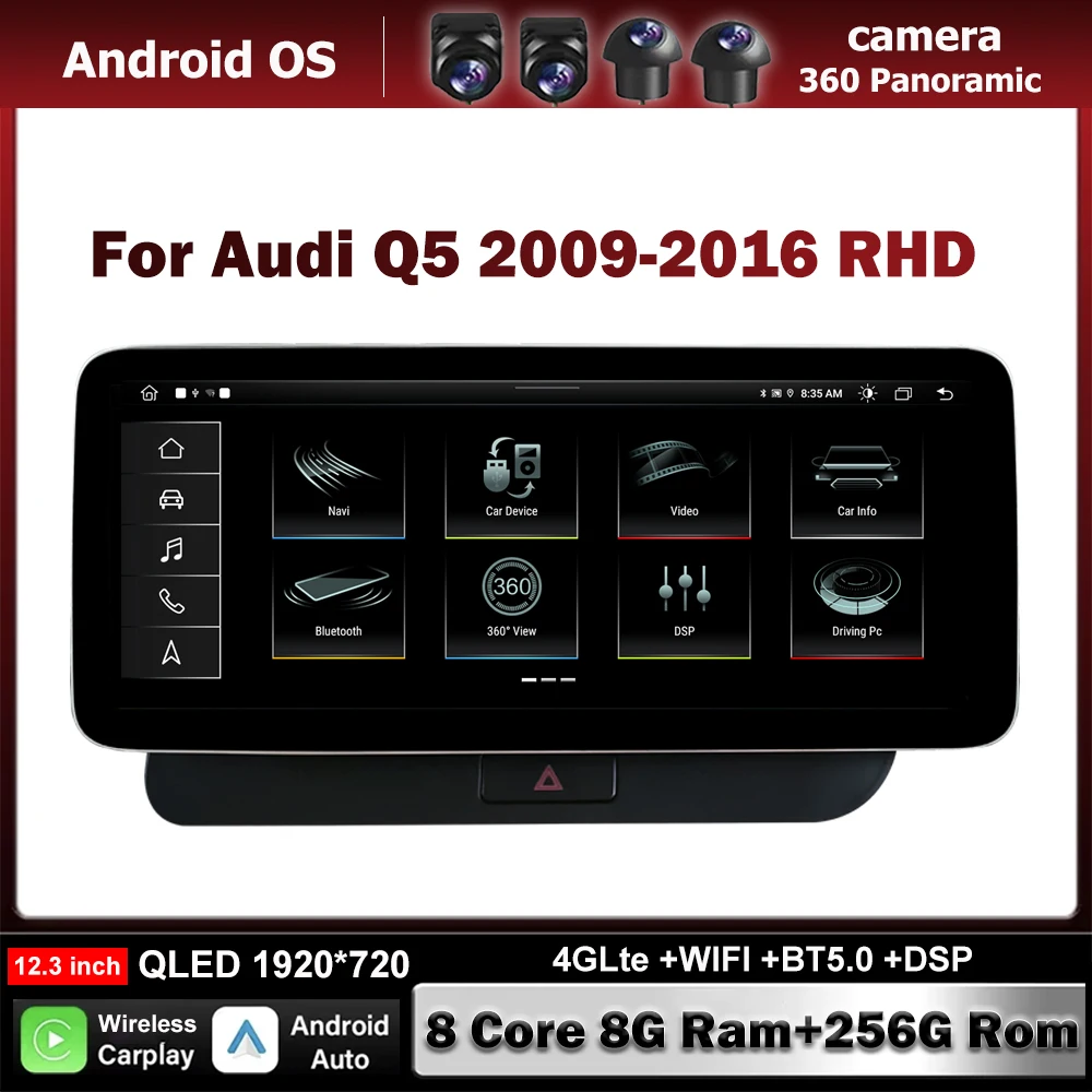 RHD 12 3-дюймовый для Audi Q5 2009-2016 Carplay Авто Радио Стерео Android Auto WIFI 4G Разделенный экран BT