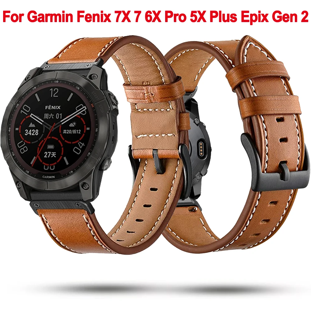 

Ремешок кожаный QuickFit для наручных часов, 26 мм 22 мм, браслет для Garmin Fenix 7X 7 6X 6 Pro 5 5X Plus Instinct 2 Forerunner 965 955 945