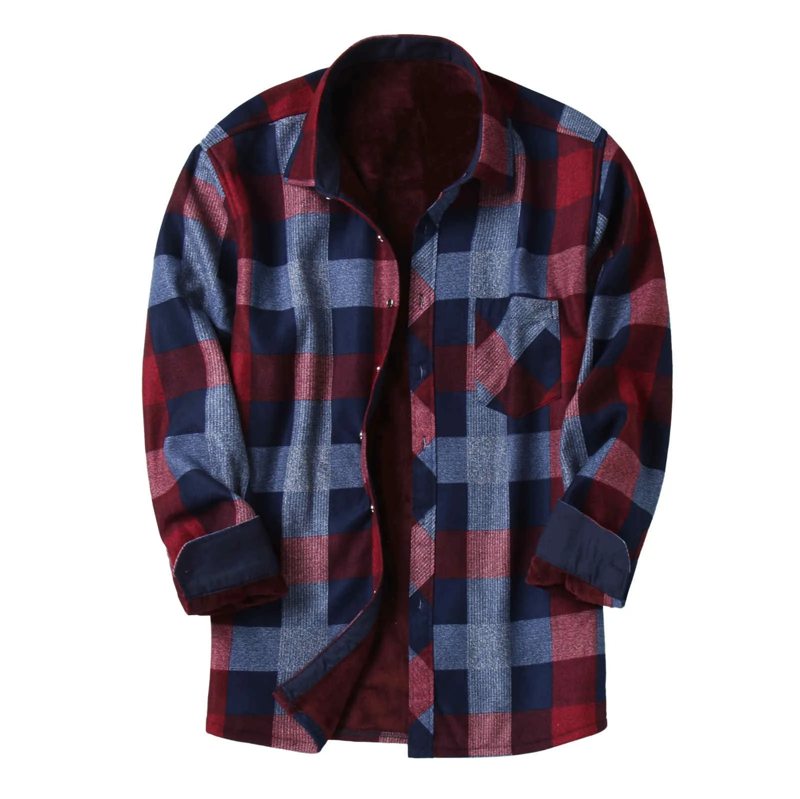 

Men's Winter Plus Size Thermal Velvet Warmth Plus Velvet Thick Plaid Long-sleeved Shirt Long Sleeved Tees for Men