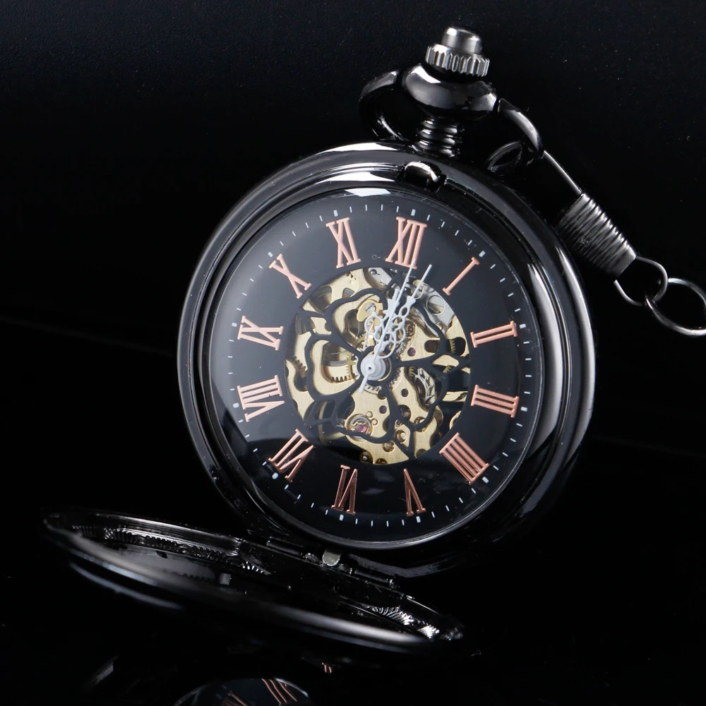 Black Hollow Exquisite Time Gear Steampunk Mechanical Pocket Watch Retro Gentleman Analog Signal Clock Lady Jewelry Gift
