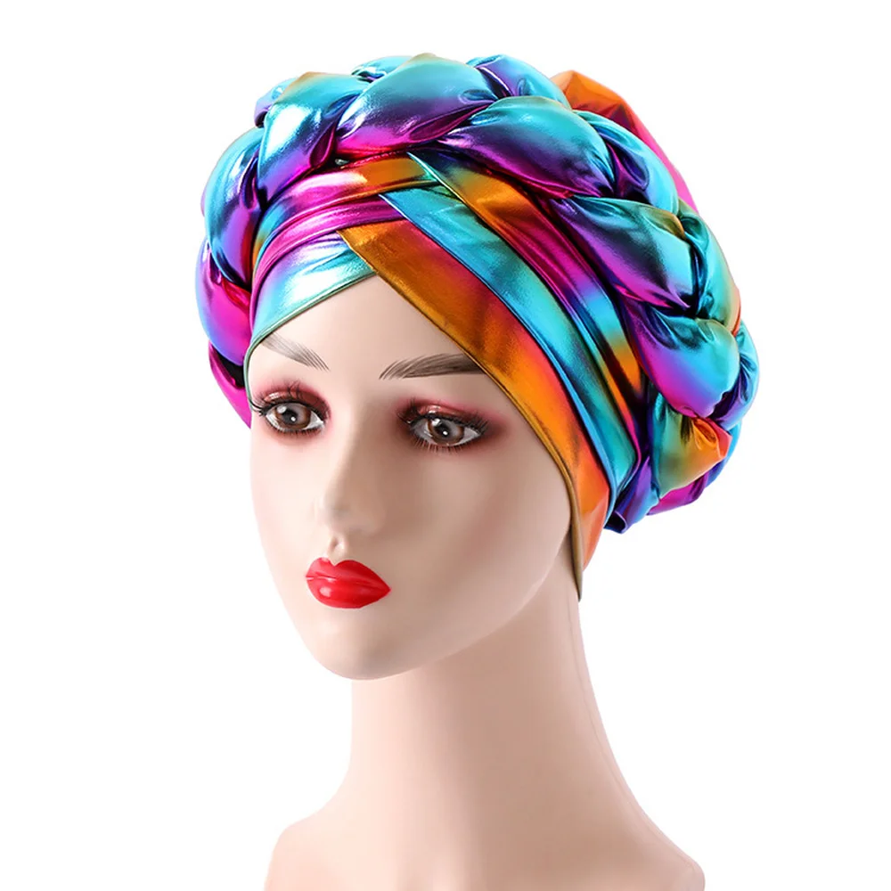 Twist Muslim Turban Hat For Women Hair Accessories Ladies African Hat Bronzing Braided Gold Head Scarf Headwrap