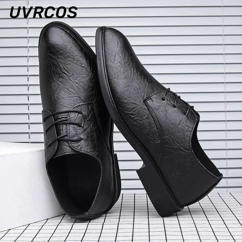 

Мужские деловые низкие Туфли на шнуровке, деловые кожаные туфли оксфорды с острым носком в британском стиле, повседневные модные черные лоф...