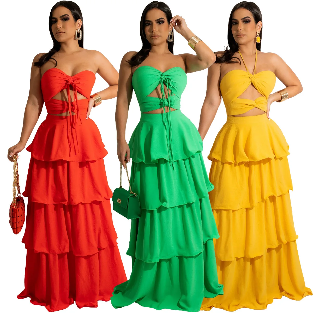 

Womens Elegant Dress Chiffon Wrap Chest Tie Cake Dress 2022 Fashion Women Clothing Sexy Birthday Outfits for Women Summer