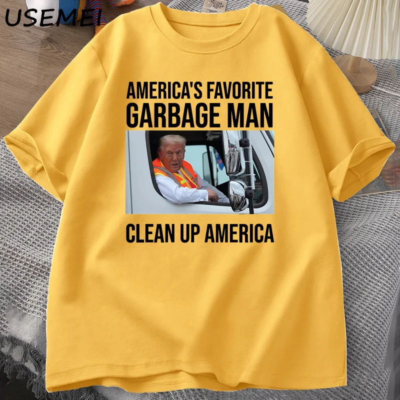 Trump Garbage Man in Trash Truck T-shirts Men Casual Donald Graphic T-shirt Election Maga Republican Tee Shirt