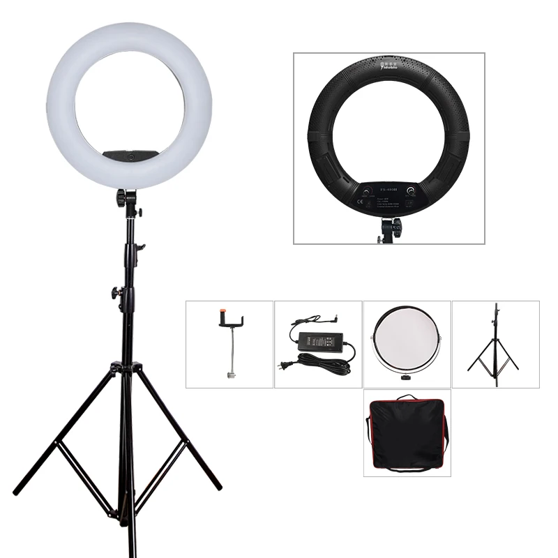 

Yidoblo Black FS-480II 5500K Dimmable Camera Photo/Studio/Phone/Video 18 48W LED Ring Light LED Lamp+200cm Tripod +Bag Kit