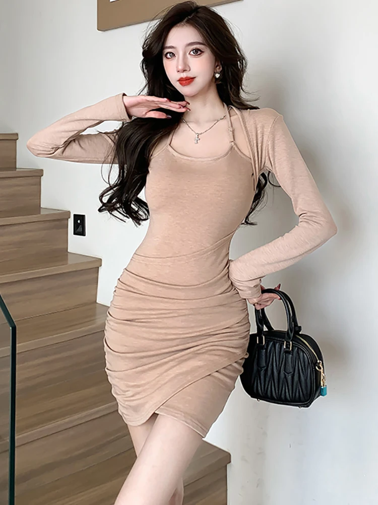 Весеннее красное лоскутное мини-платье из двух частей женское элегантное