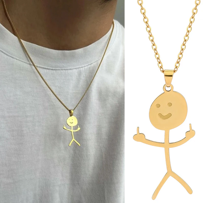 

Stainless Steel Hand Gesture Necklace Middle Finger Funny Doodle Clavicle Chain Funny Character Man Necklace Kpop Choker Jewelry