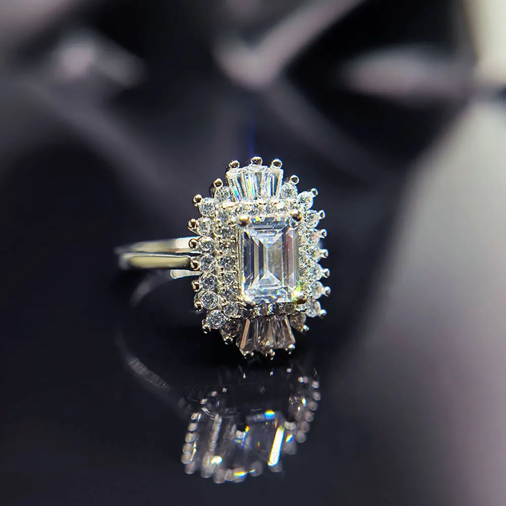 

925 Silver Luxury Women's Ring Rectangle Big Stone Zircon Couple Rings Engagement Designer Jewelrys Fine Trend Wedding Band 2021