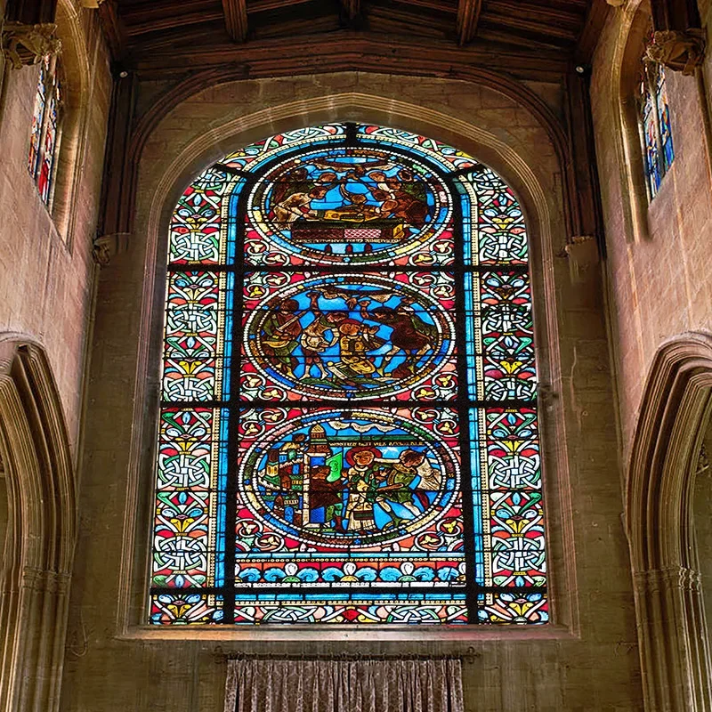 Витражные наклейки на окна конфиденциальная пленка церковный стиль статическая