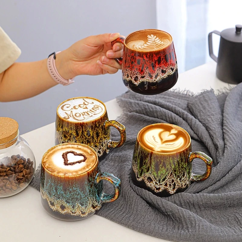 

Кофейная чашка 350 мл, большая емкость, керамическая чашка для замены печи, ретро креативная китайская чайная чашка кунг-фу, кофейные чашки, н...