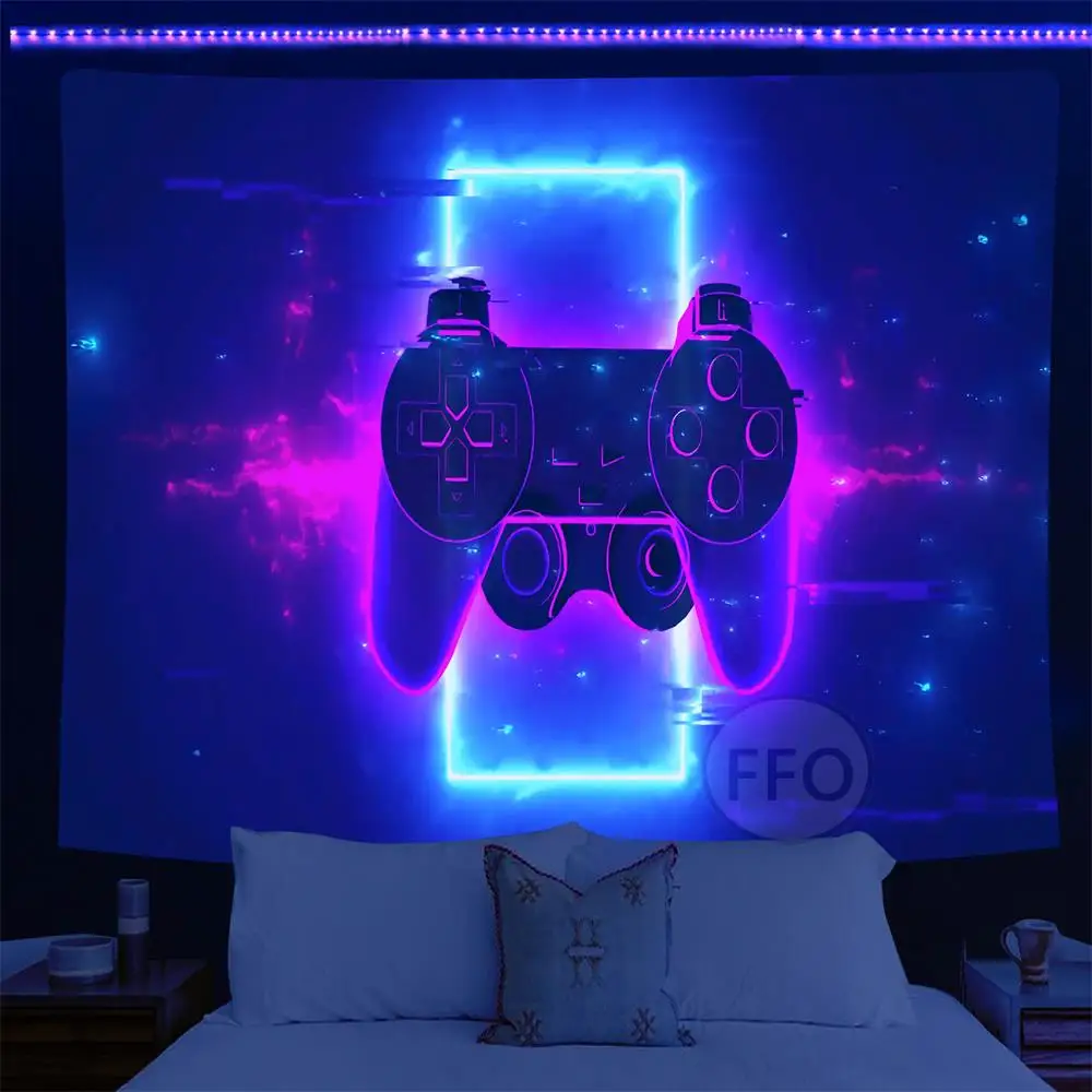 

Светящийся гобелен Blacklight для видеоигр, психоделический геймпад, настенный декоративный коврик для занятий йогой, для мальчиков и подростко...