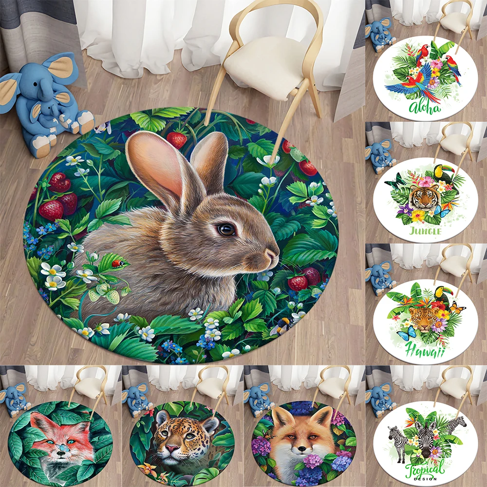 

Round Rug Jungle Animal Print Living Room Rug Kids Rug Home Bedroom Kids Room Floor Mats Home Decor Mode