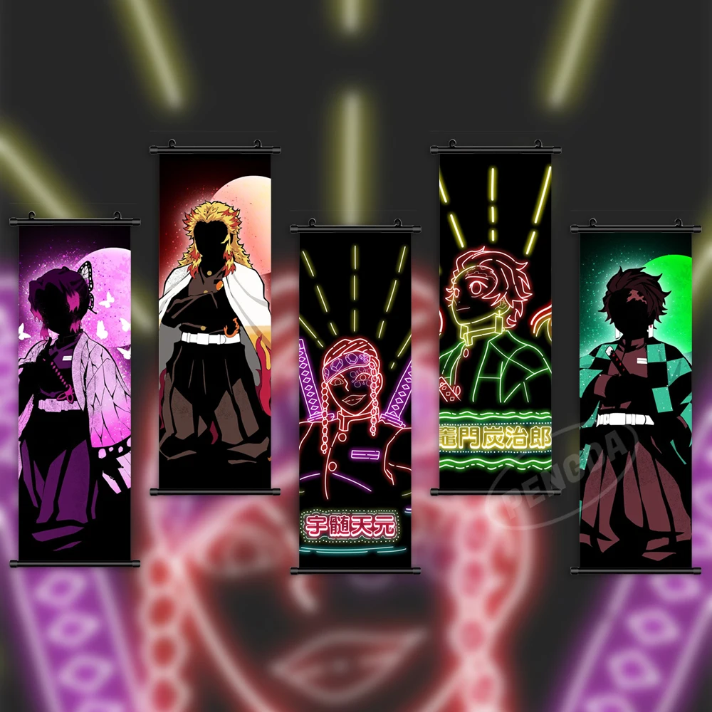 

Canvas Print Demon Slayer Wall Art Rengoku Kyoujurou Home Decor Hanging Anime Painting Kochou Shinobu Scroll Picture Living Room